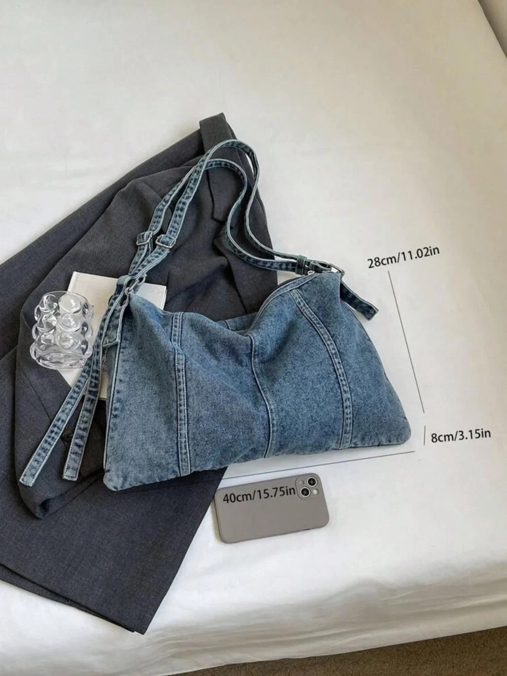 Denim Shoulder Hobo Bag - Blue - Picture 4 of 6